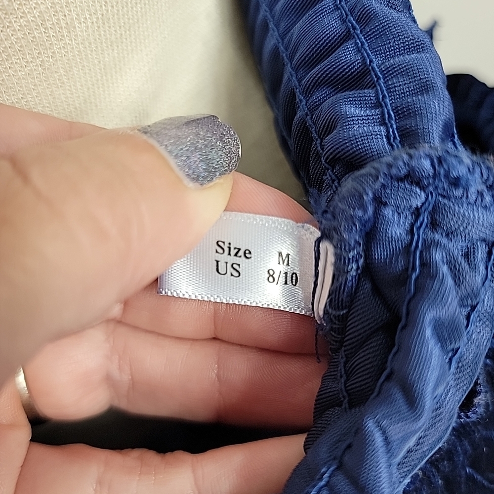 R Vivimos Blue Velvet Smocked Tiered Dress Medium - Picture 8 of 13